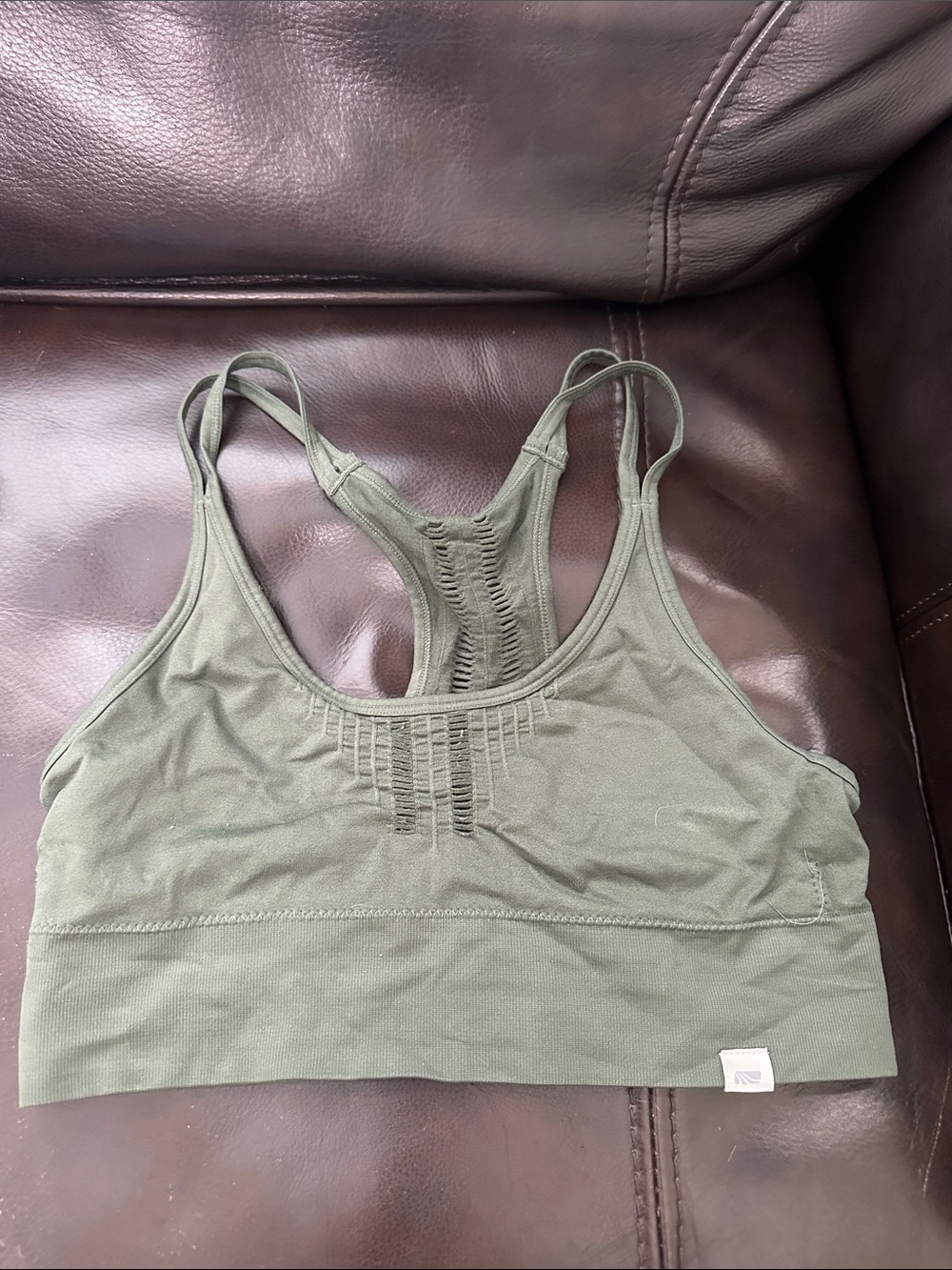 Seamless Olive Green Racerback Sports Bra - small